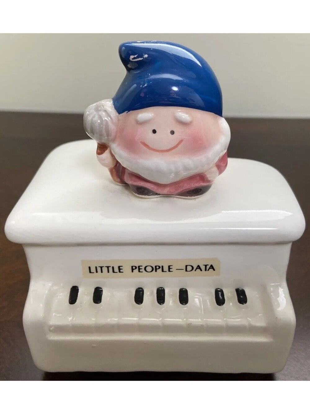 Gnome Piggy Coin Bank Vintage With Stopper Elf Wizard Little People Piano Japan